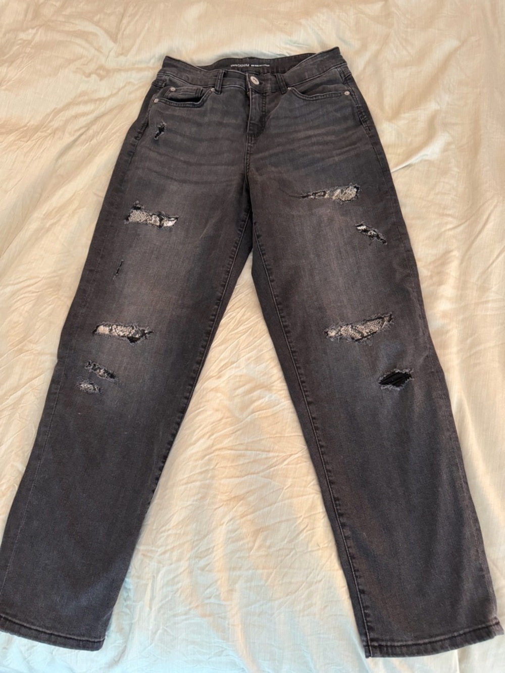 Women's INC Denim Black Distressed Mid Rise Boyfriend Jeans Size 29